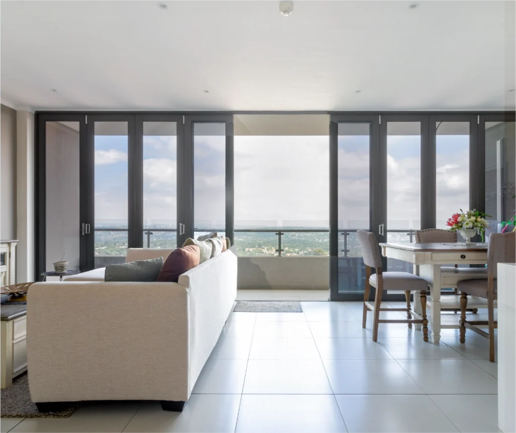 Living room in a furnished Masingita Towers apartment